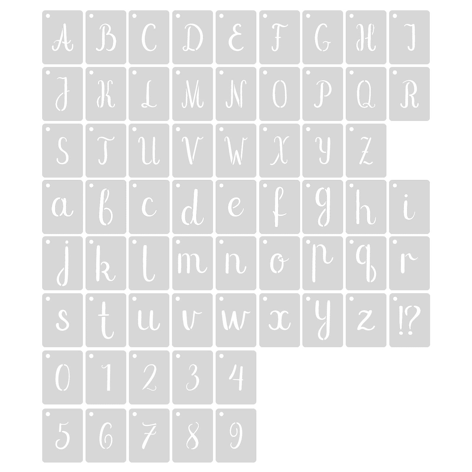 AIEX 63pcs Letter Stencils 5 cm Templates Plastic Reusable Alphabet Stencils Numbers for Drawing Artistic Craft DIY Writing