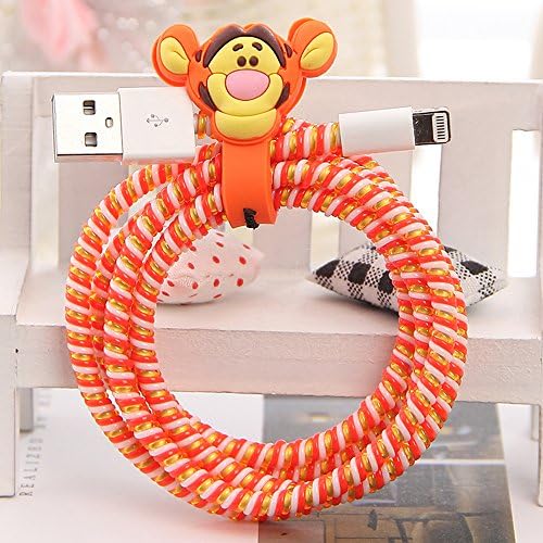 Tospania DIY Cartoon Style Spiral Wire Protectors for Apple Lightning Cables/Samsung and other Tablet Charging Cables/Earphone Cords and More (Tigger)