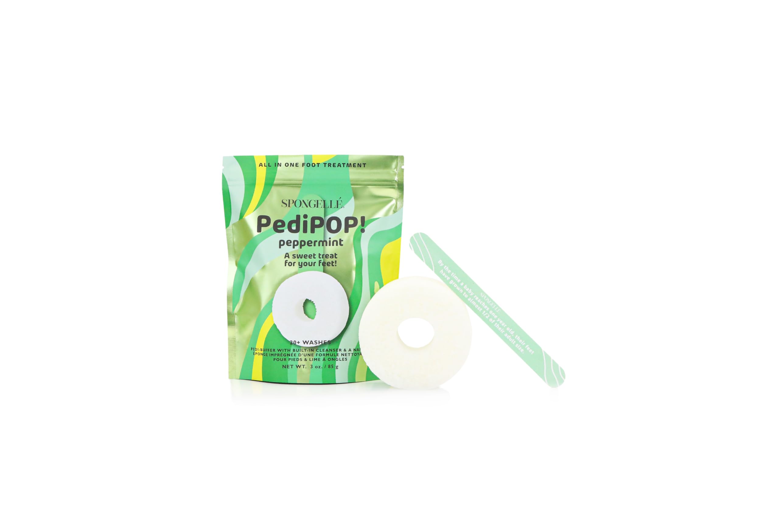 Peppermint Pedi Pop Buffer Infused Sponge & Nail File (20+ uses) Spongellé 85g