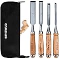 Wood Chisel Set – set of 4 Woodworking Chisels w/CR-V Steel Blades, Zipper Bag - Anti-Rust Coating Wood Chisels for Woodworking - Lightweight & Durable Carpenter Tools for Woodworking