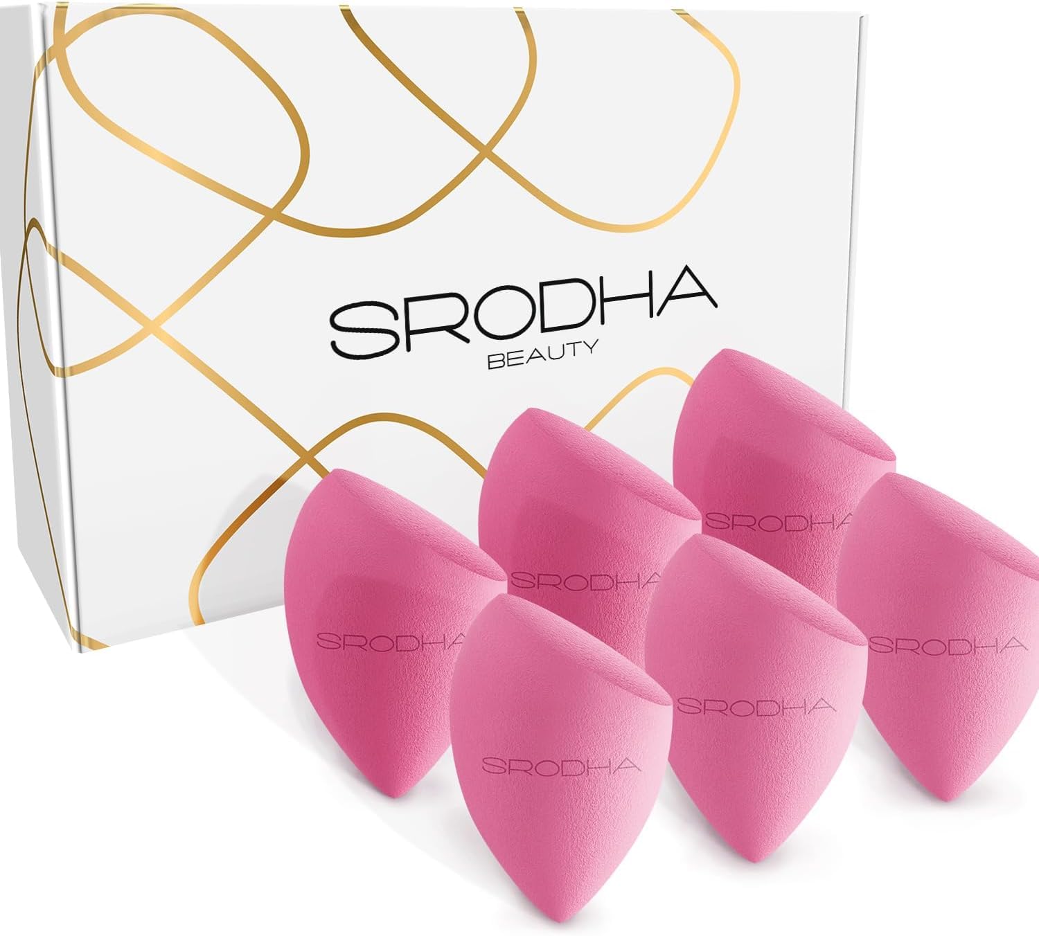 SRODHA Beauty Make Up Sponges Set | 6 Piece Pack | Liquid Makeup Blender Sponge Sets | For Blending Face Complexion Foundation Concealer Cream Products Powder (Tapered Pink)