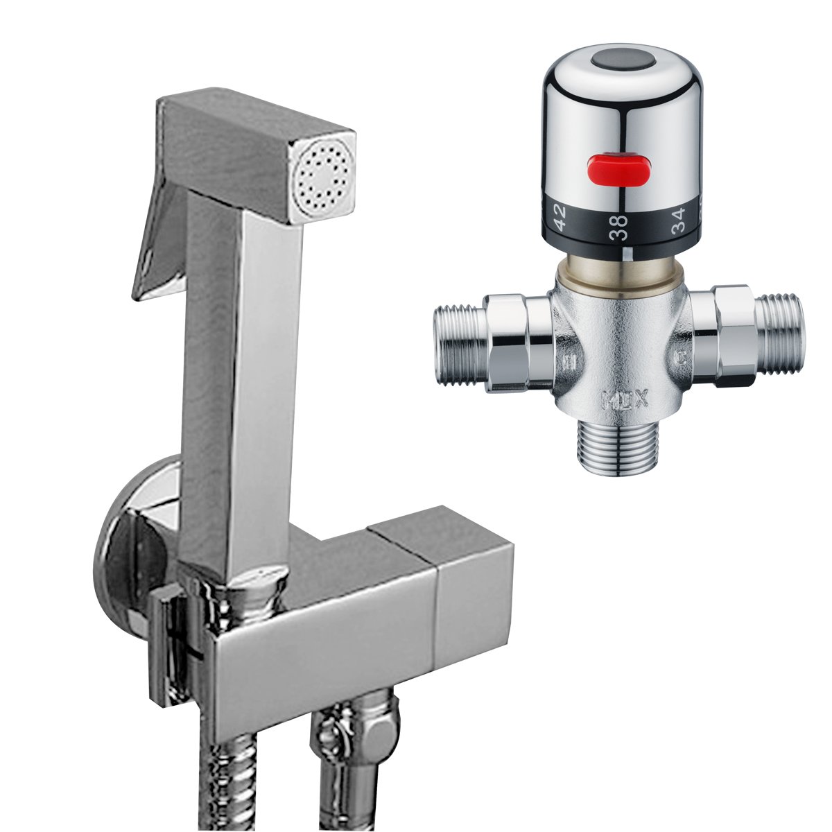 Ownace Modern Square Thermostatic Chrome Wall Mounted Toilet Douche