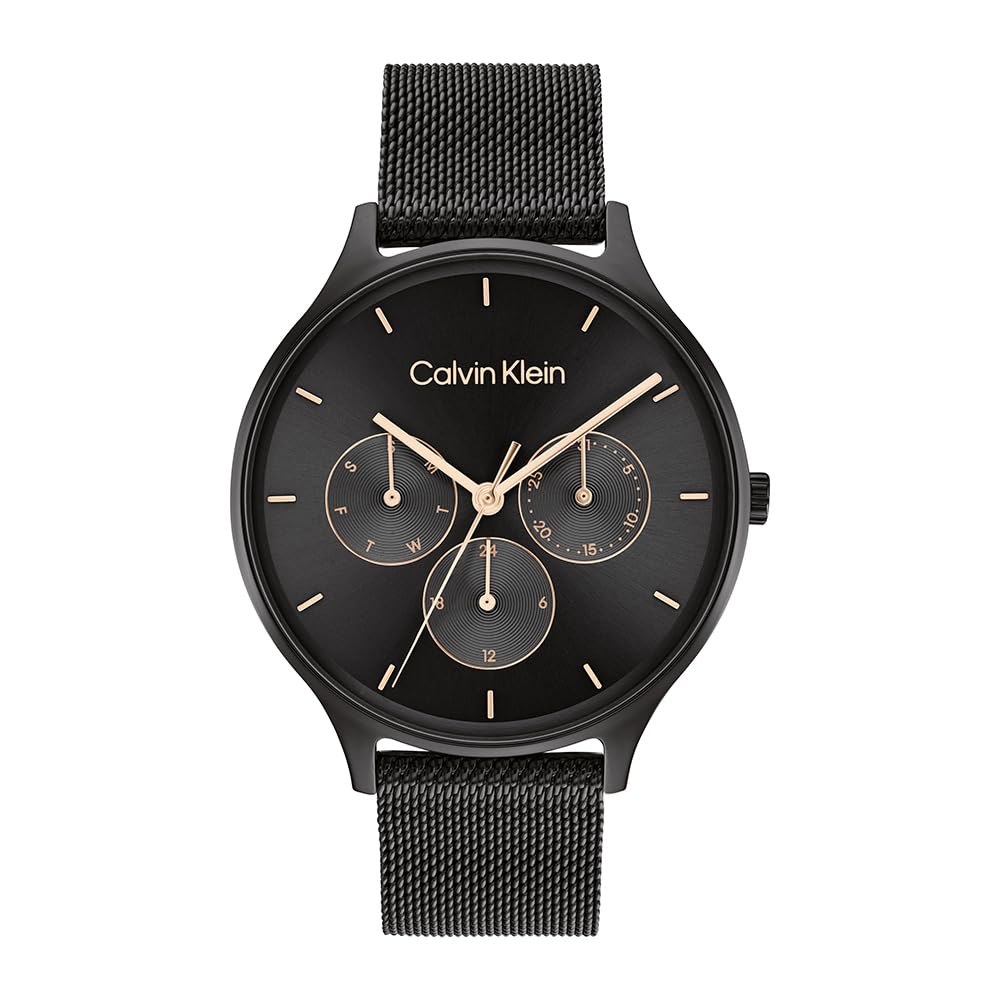 Calvin Klein Analogue Multifunction Quartz Watch for Women Timeless MESH MF Collection with Black Stainless Steel Mesh Bracelet - 25200105 — image 1