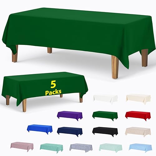 ABCCANOPY 5 Pack Rectangle Polyester Tablecloth 70 x 120 Inch Indoor Outdoor Stain-Resistant Washable Heavy-Duty Fabric Table Cover Elegant Home Decor Forest Green