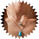 Andelaisi Boho Layered Turquoise Choker Necklace Gold Teardrop Turquoise Necklace Choker Blue Turquoise Pendant Necklace Vintage Waterdrop Turquoise Necklace Jewelry for Women