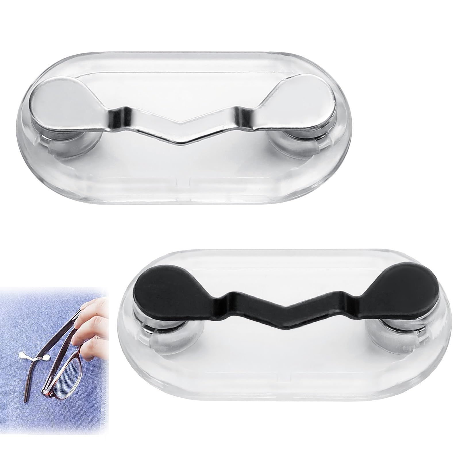 Magnetic Glasses Holder, 2 Pcs Stainless Steel Magnetic Eyeglass Holder Portable Spectacle Clips ID Badge Holders Eyewear Hook Attaches to Clothing for Glasses Sunglasses Earphones (Black Silver)