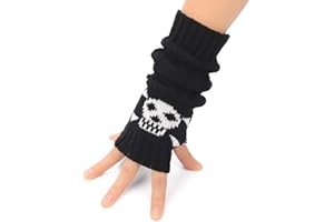 F Flammi Arm Warmers Goth Knitted Fingerless Gloves Punk Skull Hand Warmers for Cosplay Typing Driving