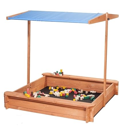 Sandkasten mit verstellbaren Dach und mit Sitzbank (Blau)