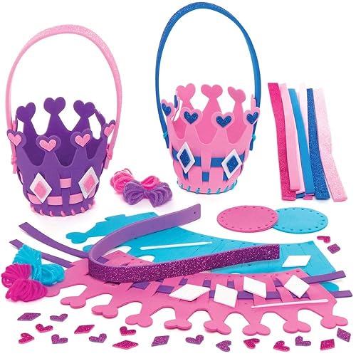 Baker Ross AT999 Princess Crown Weaving Basket Kits - Pack of 4, Introductory Sewing for Beginners and for Kids Arts and Crafts Projects,Blue,Pink,Purple
