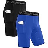 Roadbox Compression Shorts Men with Pocket, 1/2 Pack Quick Dry Spandex Running Athletic Workout Perfoemance Underwear