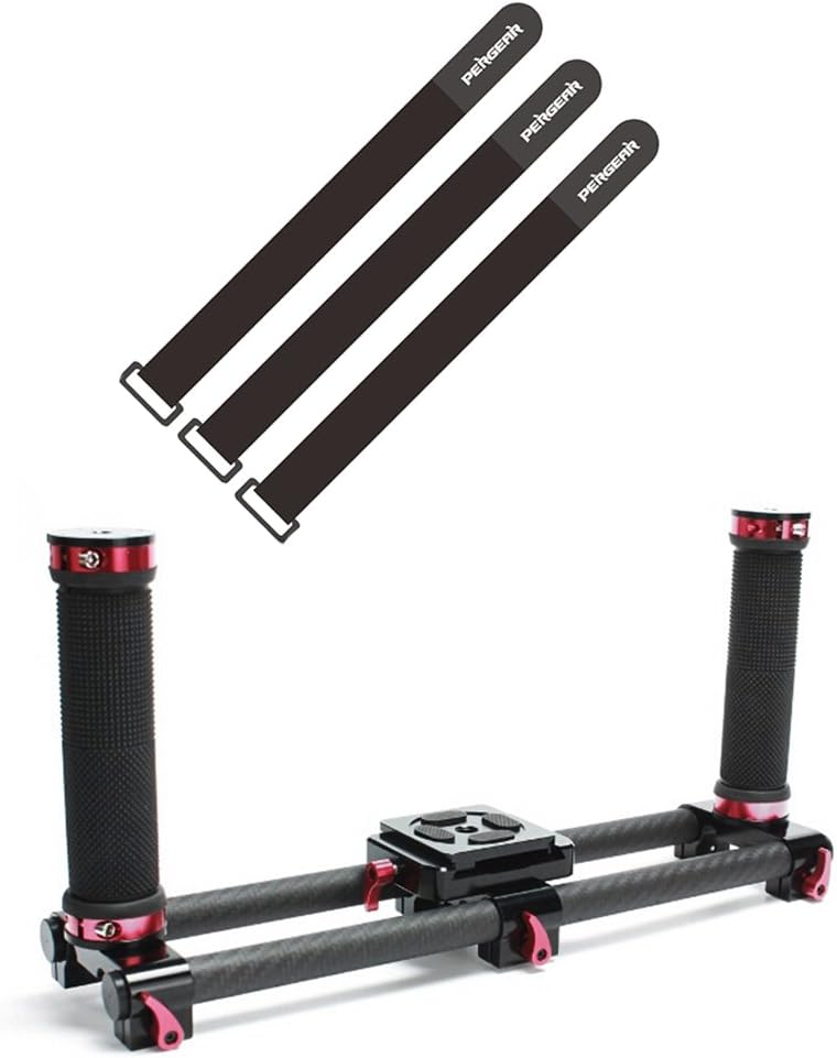 Beholder D2 Carbon Fiber Dual Handle Grip with Arch Rectangular Plate and Pergear Magic Stickers for Beholder DS1 MS1 EC1 Zhiyun Crane or Other Gimbal with 1/4" 3/8" Screw Hole at the Bottom