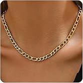 RATVIU Chunky Necklace for Women 18K Gold Plated Thick Chain Dainty Figaro Cuban Paperclip Chain Simple Beaded Necklace Trendy Gold Chain Jewelry Gift