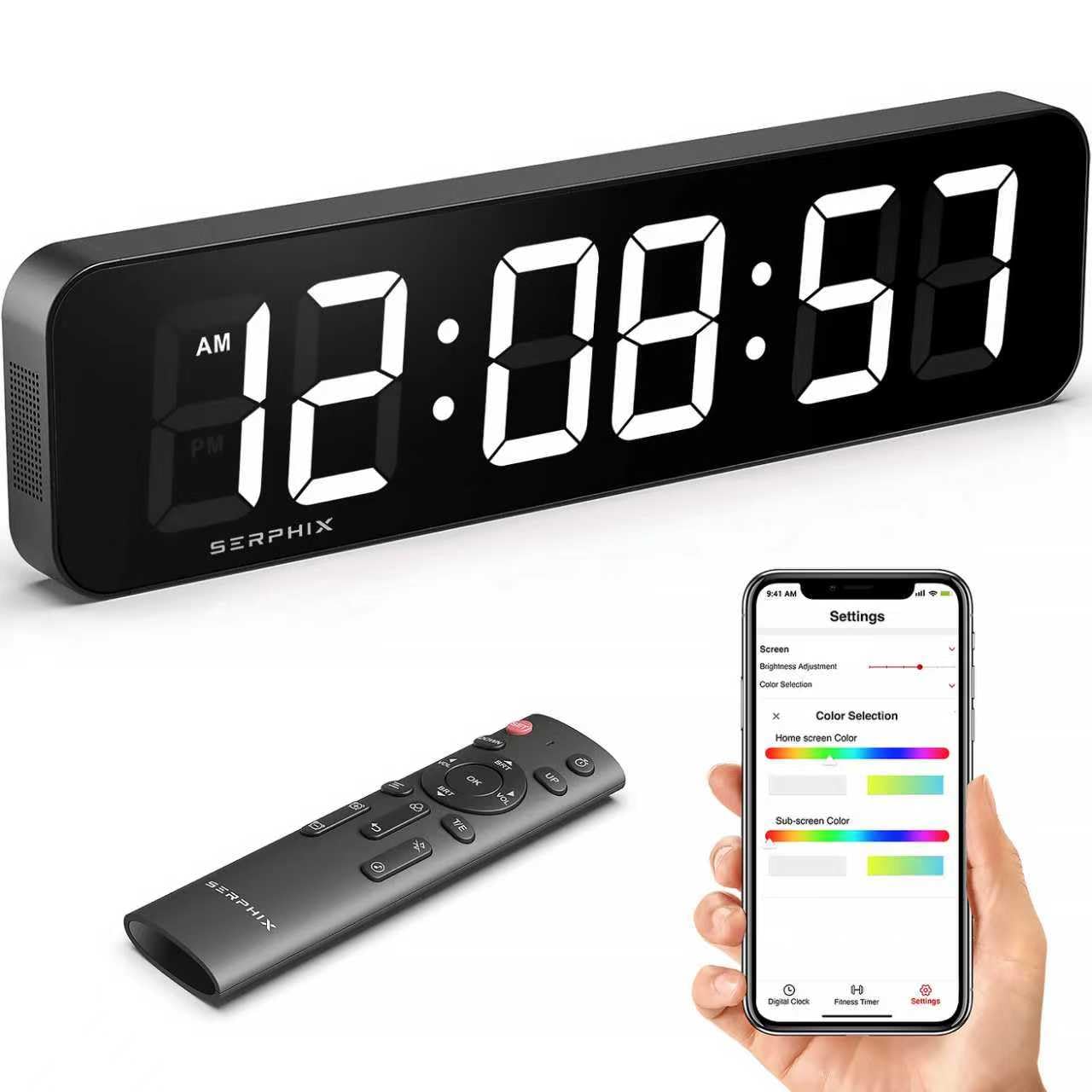 Photo 1 of 15.2" Large Digital Wall Clock, Customizable RGB Color, App and Remote Control, 6-Digit LED Clock with Seconds, Alarm, Countdown, Stopwatch, Timer Clock for Home Gym Living Room Office Garage Decor