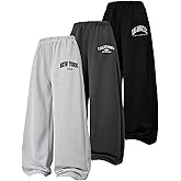 RoseSeek Girl's 3 Packs Wide Leg Sweatpants Elastic Waist Letter Graphic Athletic Pants Sports Trousers