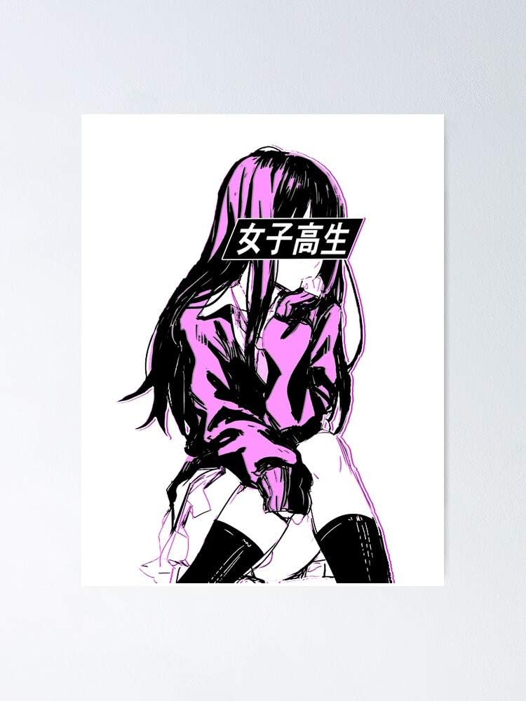 Amazon Com Schoolgirl Pink Sad Anime Japanese Aesthetic Poster 12 75 X 17 Inch No Frame Board For Office Decor Best Gift Dad Mom Grandmother And Your Friends Posters Prints
