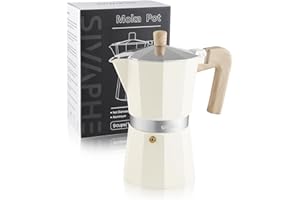 Sivaphe Aluminum Moka Pot 9 Espresso Cups, Percolator Espresso and Coffee Maker, Portable Stovetop Italian and Cuban Café Brewer for Home and Camping White