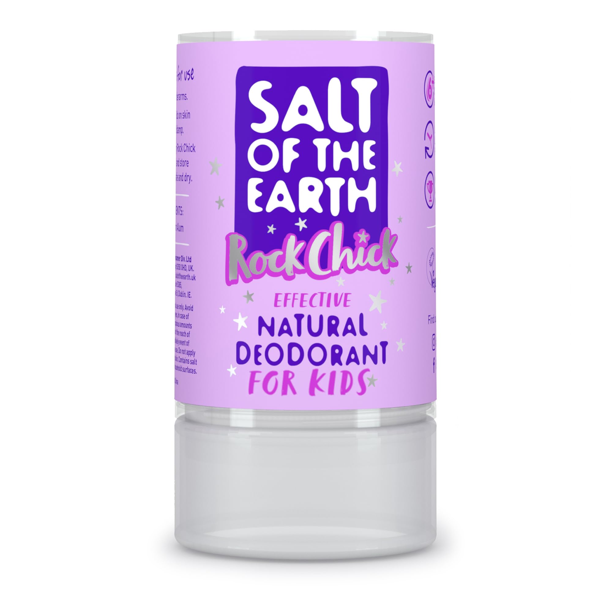 Salt of the Earth - Natural Crystal Deodorant Rock Chick for Kids - Fragrance Free, Vegan Formulas with Long Lasting Protection, Cosmos & Leaping Bunny Approved - 90g