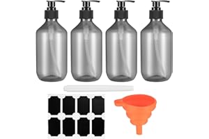 BAYIDUN 4 Pcs Empty Plastic Bottles with Pump Dispenser, Shampoo and Conditioner Pump Bottles, Refillable Travel Containers for Hand Sanitizer Shampoo Lotion, with Stickers, Funnel (300 ml/10 oz)