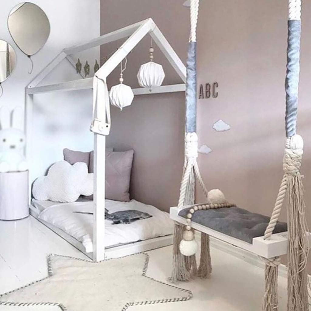 FCSFSF Wooden Toddler Swing Set,kids Swing Seat Outdoor & Indoor,children Tree Swing Chair With Soft Cushion Cotton Rope For Home Garden Gray 54x19.5x4cm(21x8x2inch)