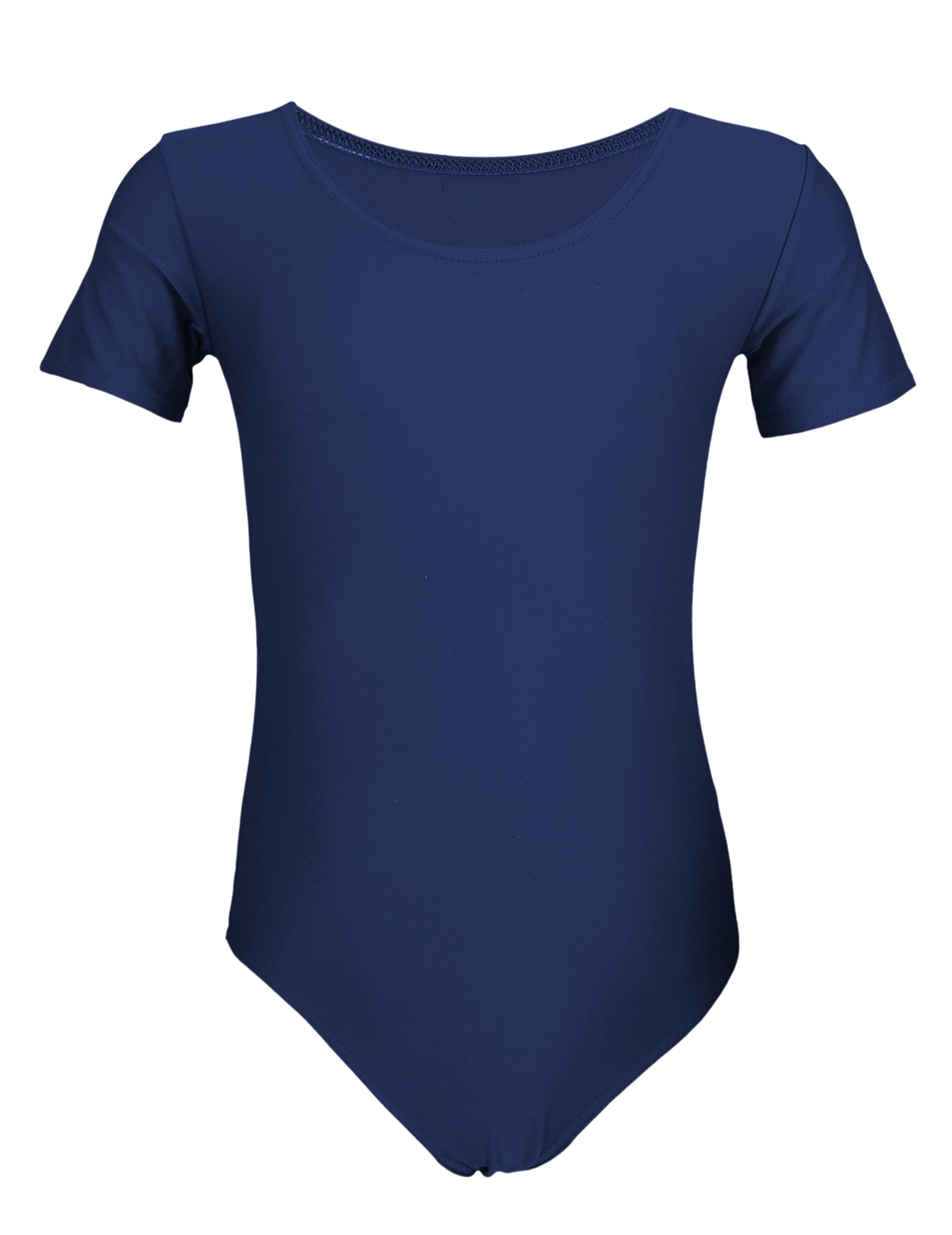 Aquarti Girls' Dance Bodysuit Short Sleeve Leotard, Dark Blue, 158