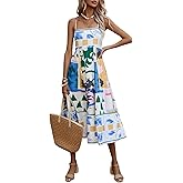 Women Summer Dress Print Spaghetti Strap Backless Midi Dress Casual Fashion Sleeveless Cami Dress