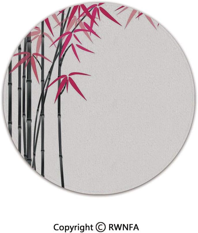 Quality Well Woven Barclay Round Area Rugs,Bamboo Tree with Colorful Leaves Exotic Elements Bushes Stylized Artsy Work 6' Diameter Pink Black White,for Kids Room Bedroom Kitchen