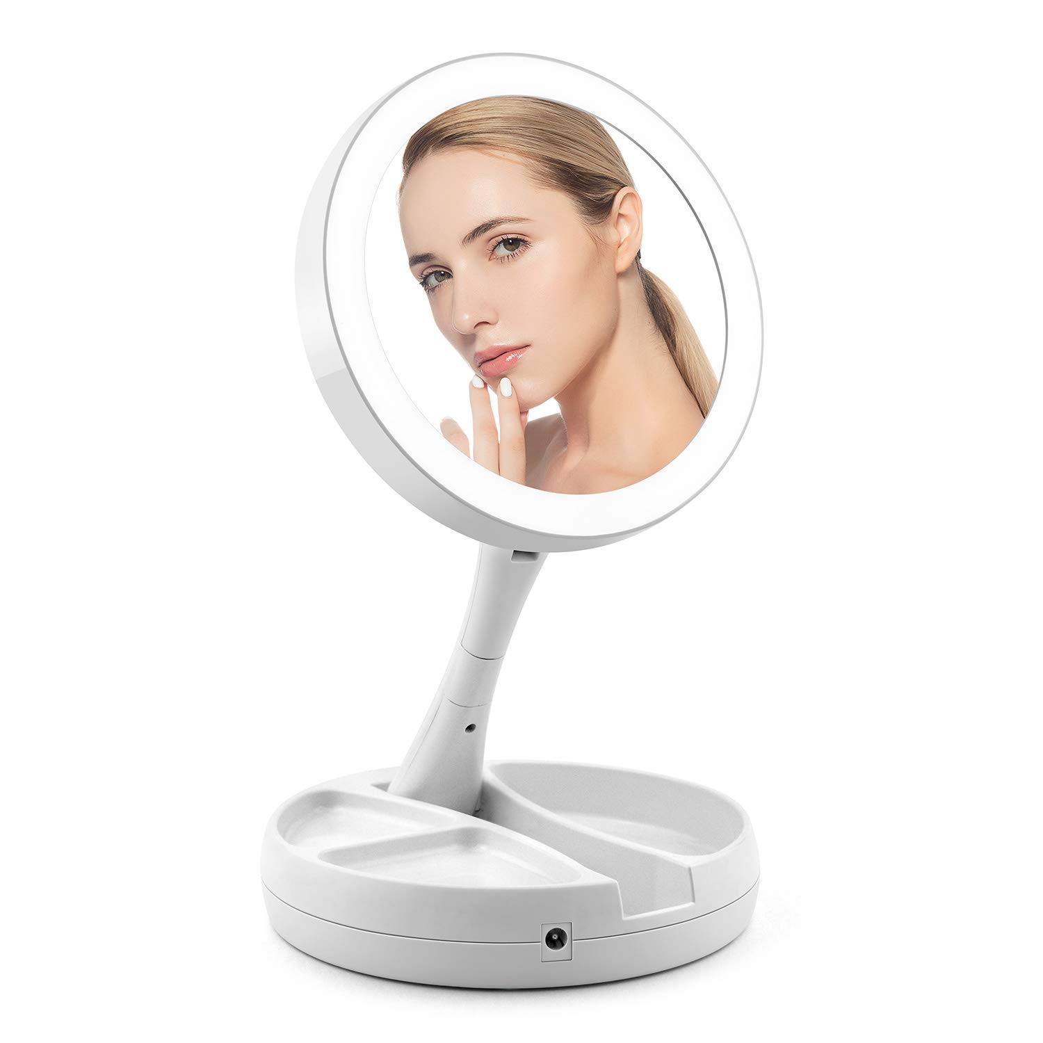 Senwow Makeup Mirror with Light, 1X & 10X Magnifying, Free Standing Tabletop, Dual Power Supply LED