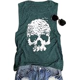 Skull Shirts for Women Funny Gothic Graphic T-Shirts Novelty Horror Tee Casual Athletic Tops