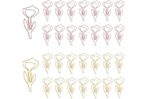 OWLFAVO 30pcs Flower Shape Paper Clips with Clear Box, Rose Gold and Yellow Gold, Funny Cute Paperclips Bookmarks Planner Clips for Fun Office Supplies School Gifts Wedding Decoration