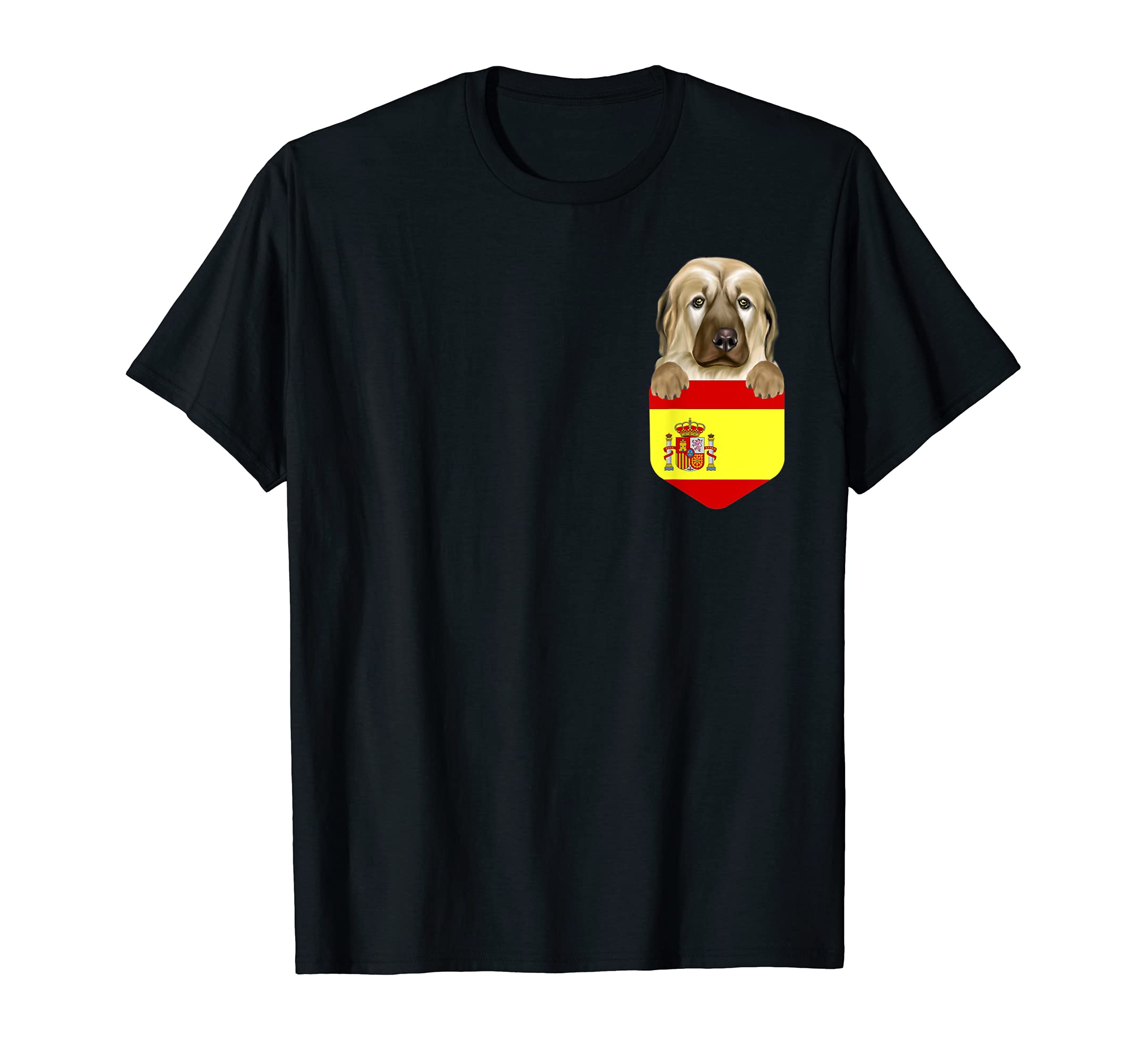 Spain Flag Anatolian Shepherd Dog Dog In Pocket T-Shirt