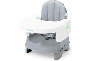 Ingenuity Deluxe Comfort Folding Baby Booster - Adjustable Height - Cushioned - Lightweight, Grey - 6M-3Y