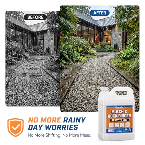 Mulch and Rock Glue for Landscaping with Electric Sprayer, 1 Gallon Ready-to-Use Gravel Glue, Weather-Resistant Outdoor Mulch Binder for Pea Gravel, Pebbles, River Rock, Patios, Gardens, Walkways