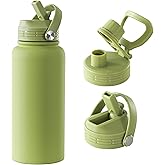 AIIVOW Green 32 oz Insulated Water Bottle, Large Metal Stainless Steel Water Flask, Big Sports Travel Mens Water Bottle for Gym,Hiking,1 liters Leakproof Insulated Thermal Bottle with 2 Lids