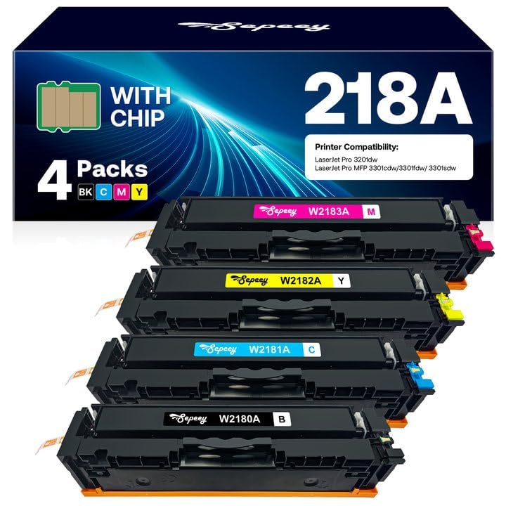 Photo 1 of KOTANG 218A Toner Cartridge 4 Pack Compatible with HP 218A 218X Toner Cartridge Work with Laserjet Pro 3201dw MFP 3301cdw 3301fdw 3301sdw Printer (B/C/Y/M)