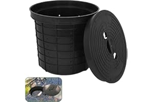 tonchean 18 Gallon Basin Bucket with Drilled Holes，Perforated Sump Basin with Lid for Driveways, Yards and Underground Spaces