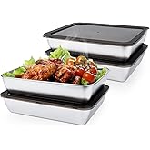 4 PCS Stainless Steel Food Storage Containers with lids,2.16 Inch Deep, 8x10 Inch Stainless Steel Oven plate, Metal Roasting Pan for Meal Prep、Meat, Rustproof & Heavy, Freezer & Dishwasher Safe