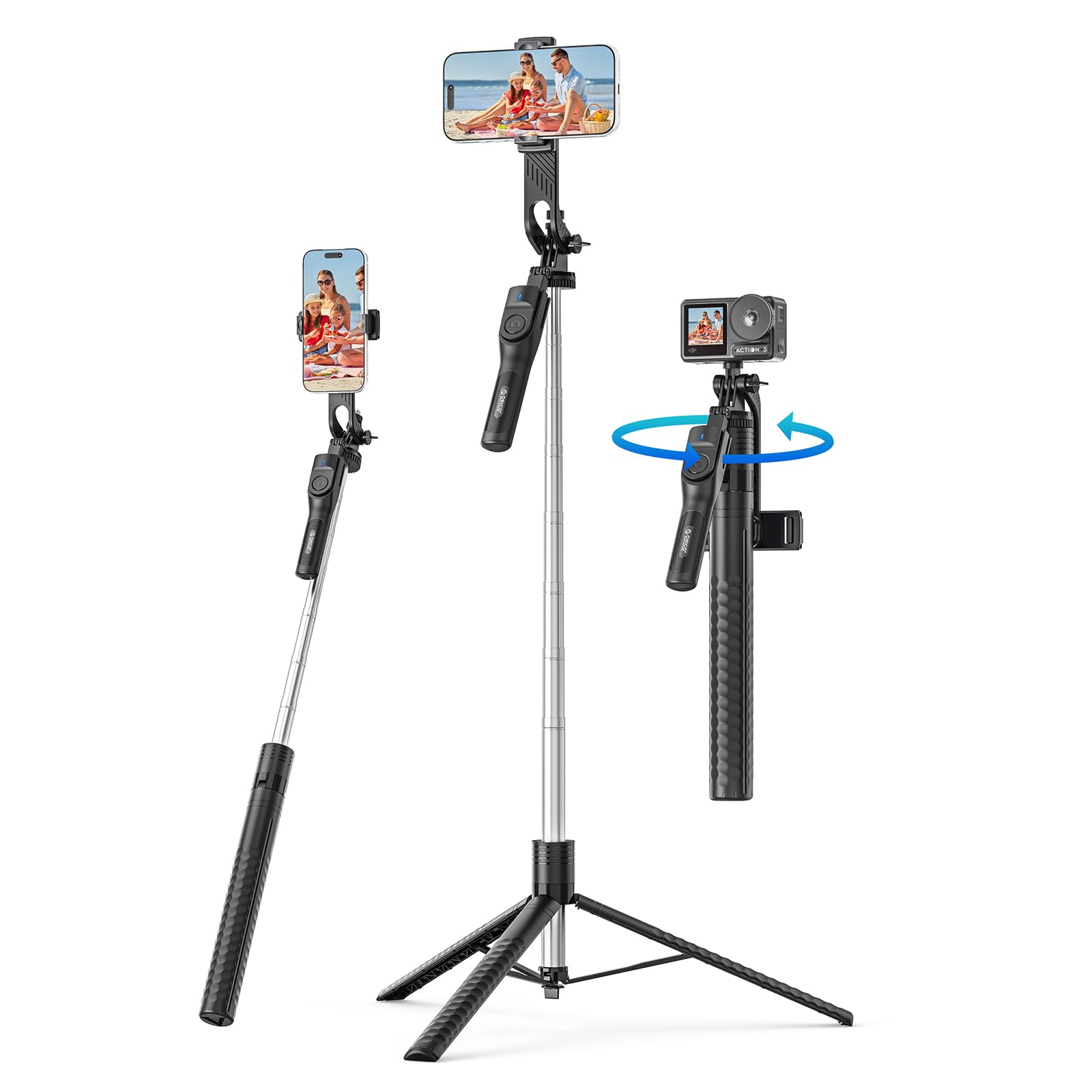 ORICO 75" Phone Tripod & Selfie Stick - 360° Rotatable Handle + Phone Holder for Multi-Angle Shooting, Wireless Remote, Extendable Stand for iPhone/Android/Camera/GoPro, Travel/Vlog/Recording - SPM190