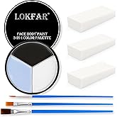 Black White Grey/Gray Face & Body Paint - Blendable Facepaint Foundation with Sponge & Brush for Skin, Professional Halloween Face Make-up Kit for Pale Zombie Skeleton Skull Mime Ghost Goth Costume