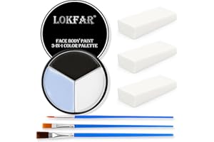 BEFIVECOK Black White Grey/Gray Face & Body Paint - Blendable Facepaint Foundation with Sponge & Brush for Skin, Professional Halloween Face Make-up Kit for Pale Zombie Skeleton Skull Mime Ghost Goth Costume