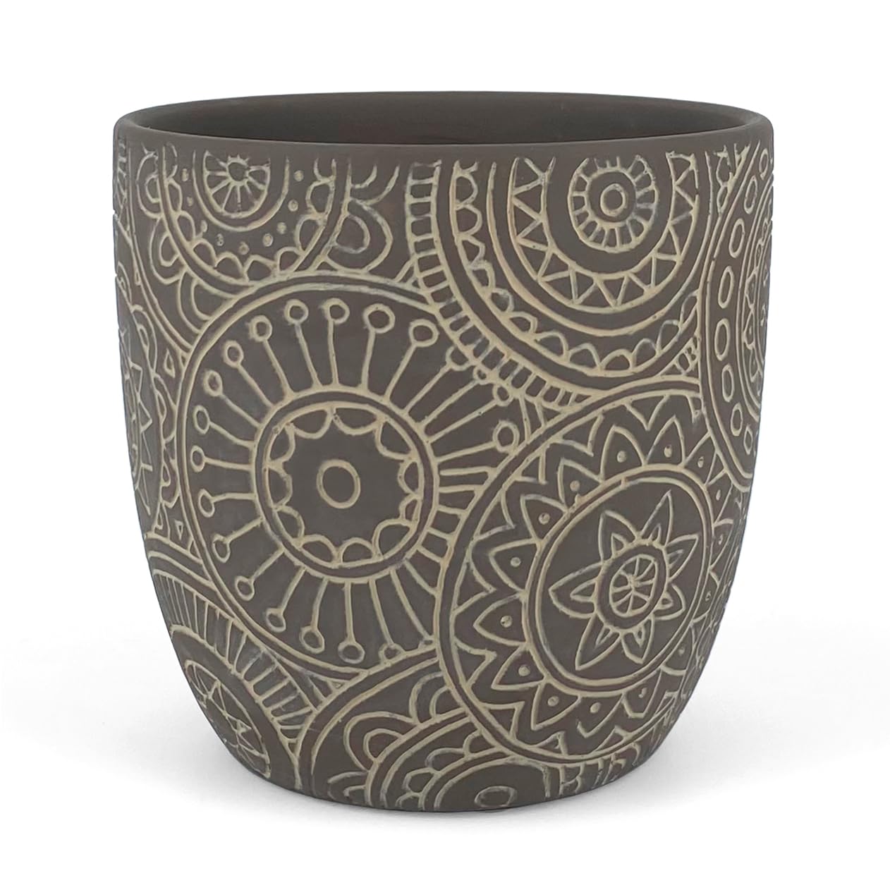 Vimin Box Decorated Coffee Terracotta Pot | Diameter 13.5 cm | Indoor and Outdoor Plant Pot | Elegant Planter for Home, Garden, Balcony (1, M coffee)