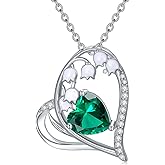 SELKAT Birth Flower Necklaces 925 Sterling Silver Birthstone Necklace Birth Month Flower Necklace for Women Floral Heart Pendant Jewelry Birthday Gifts for Mother Wife Friends