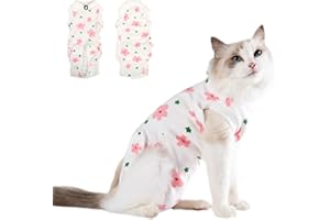 DoggieKit Cat Surgery Recovery Suit, Anti Licking Postoperative Onesie with Roll-Up Design, Soft Breathable Bodysuit Shirt for Female Spay Male Neuter Abdominal Wound Kitten E-Collar Cone Alternative