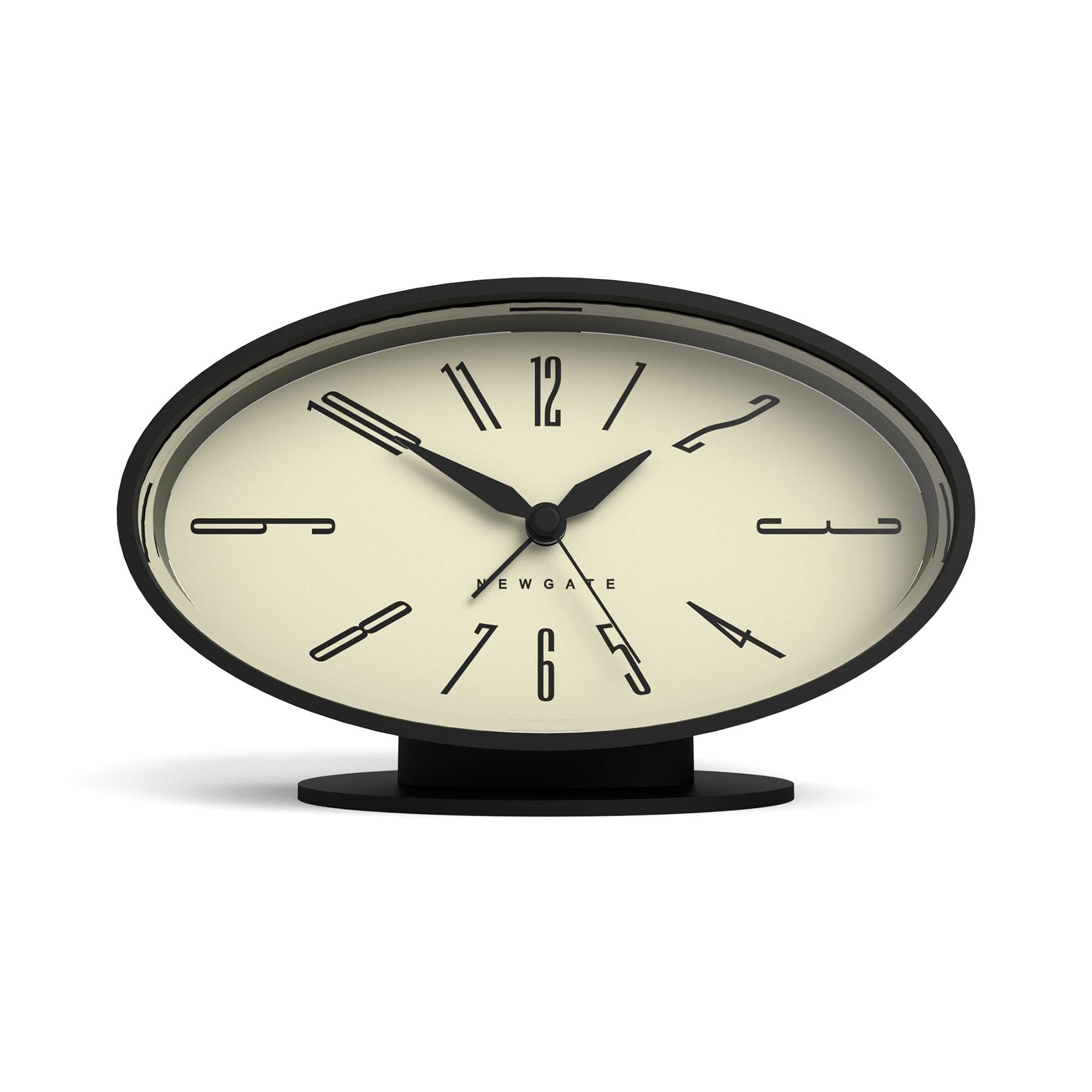 NEWGATE® Ronnie alarm clock | Oval retro design | Black soft rubberised finish | Ideal for bedside, desk or shelf | Modern, retro mid-century bedroom & office accessory