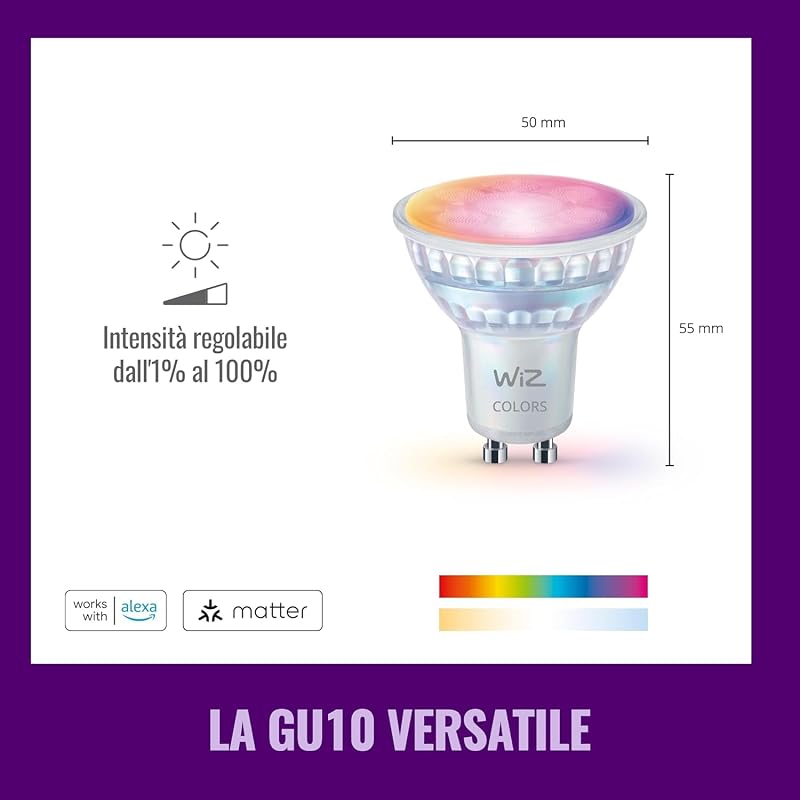 Faretto smart LED in vetro GU10, Confezione da 4