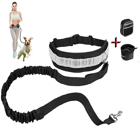 New Silkroad Hundeleine, Hände Frei Führleine Hunde Joggingleine mit 2 Pack Taschen und Reflexstreifen für alle große und kle