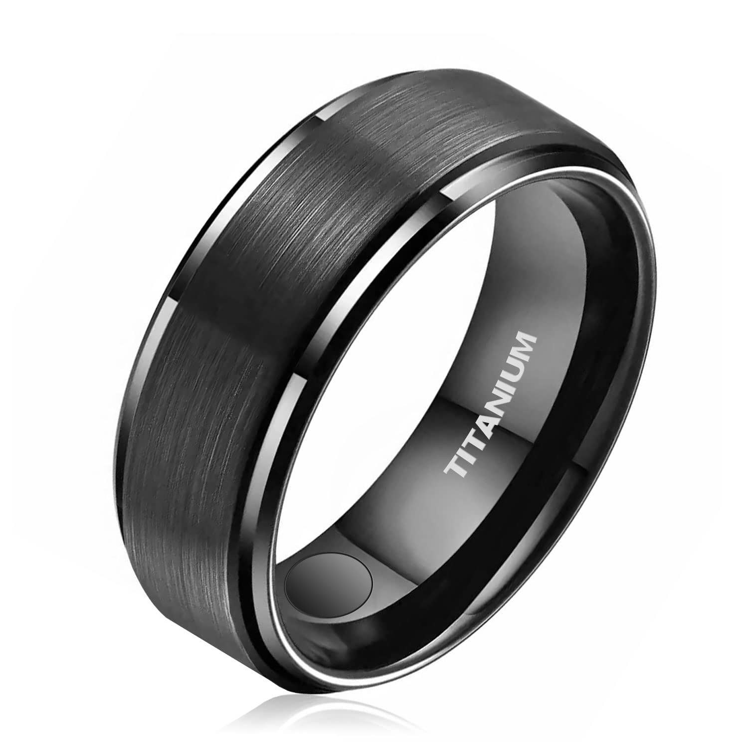 JEROOT Titanium Magnetic Rings for Men Women, Step Edge Sleek Design Magnetic Rings 2 Strong Magnets with Jewelry Gift Box Black 8mm V 1/2(3500 Gauss)