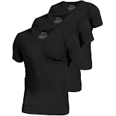 Comfneat Men's 3-Pack Stretchy Cotton Undershirts V-Neck T-Shirts | Long Hem