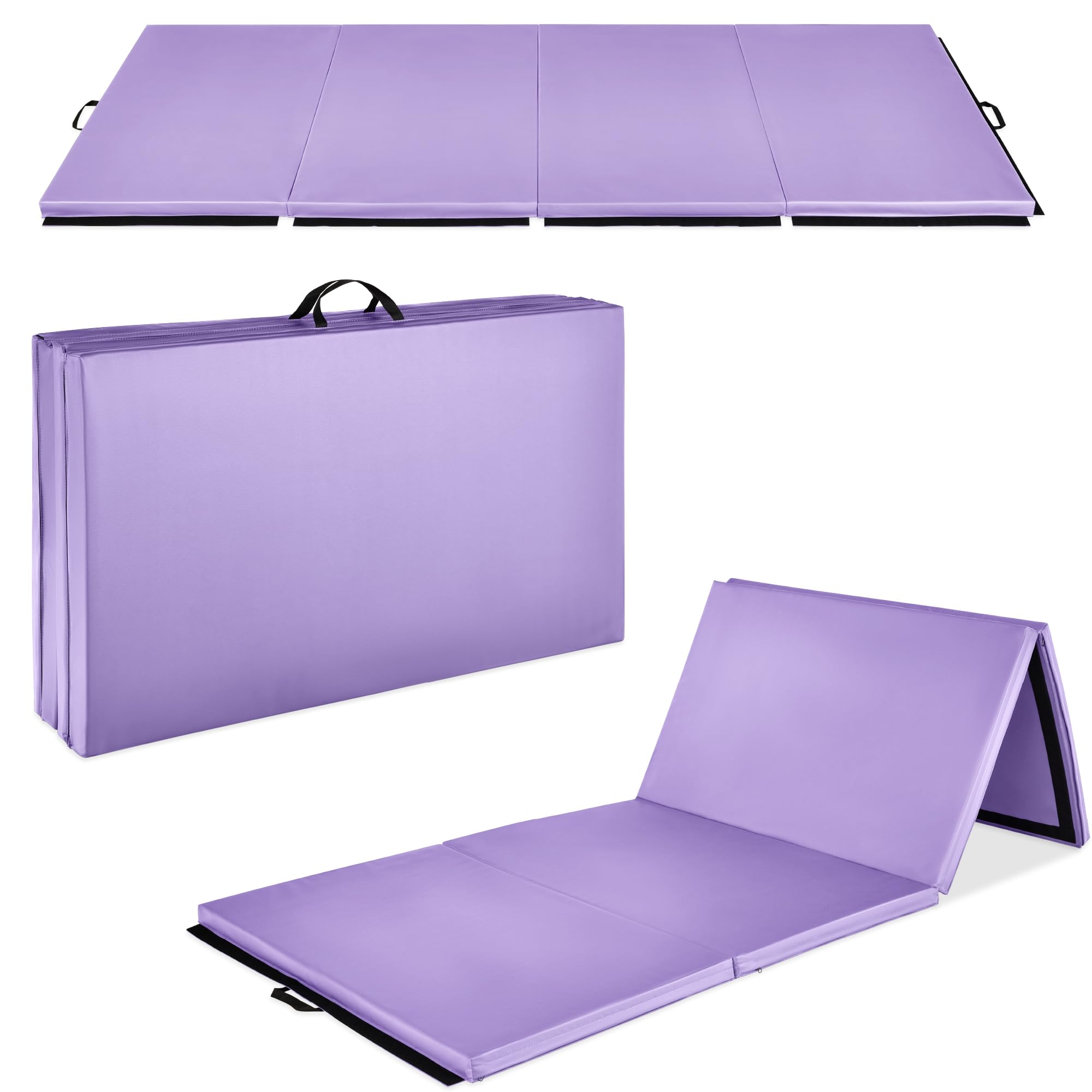 Best Choice Products 10ftx4ftx2in Folding Gym Mat 4-Panel Exercise Gymnastics Tumbling Workout Fitness Floor Mats w/Carrying Handles – Purple Image