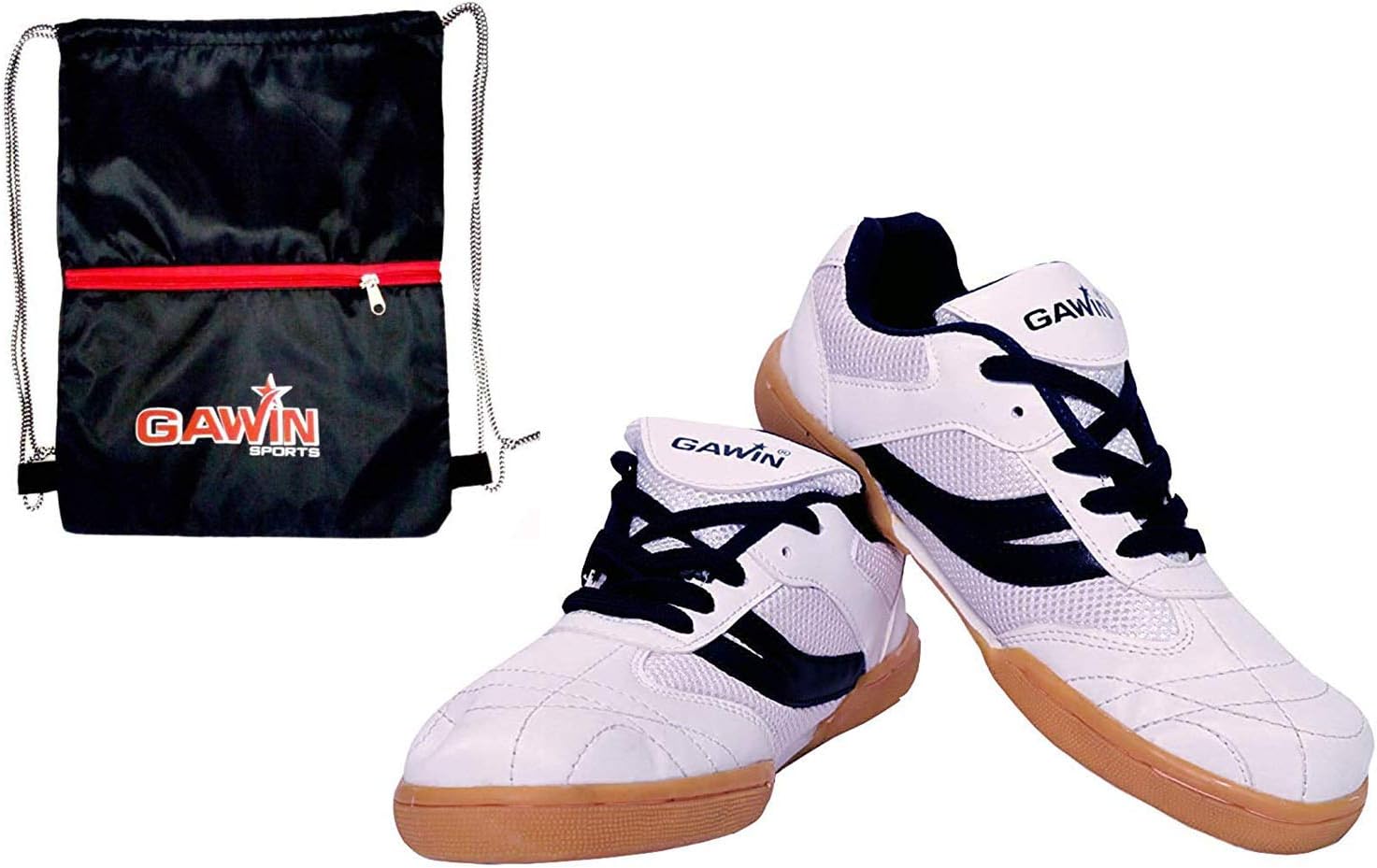 Gawin Men's Sports Red Black Gym Bag with White Badminton Shoes 7 UK/IND Combo