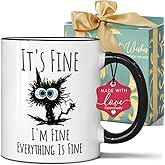 Koouyiedy Funny Black Cat Coffee Mug It’s Fine Everything is Fine, Christmas Birthday Gifts for Cat Lovers, Funny Gifts for Women 11OZ